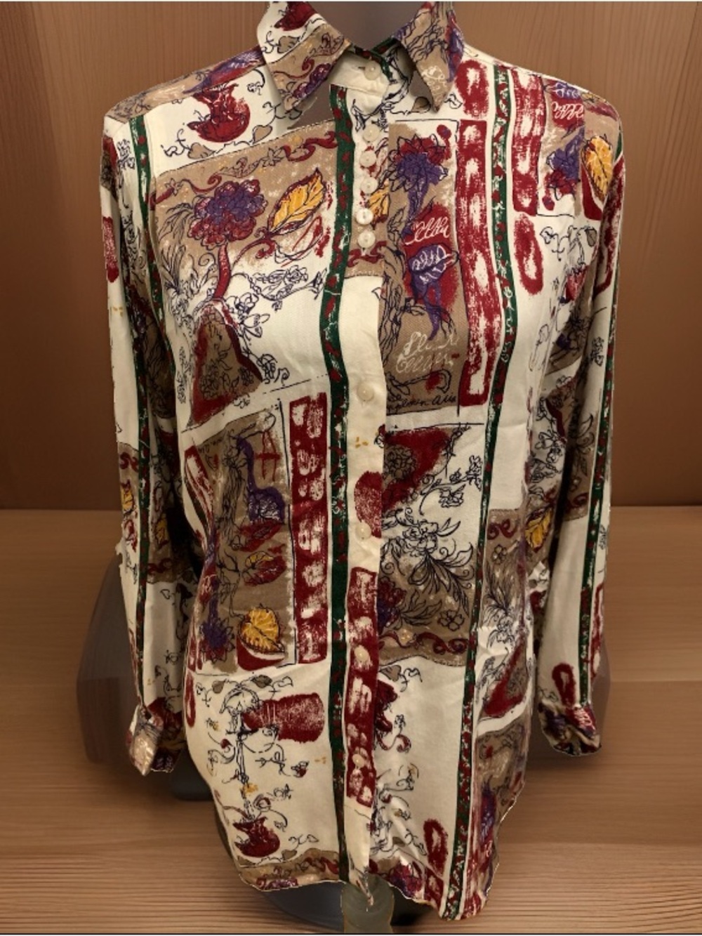 Vintage 90’s Blouse Button Up Abstract Fall Botanical Woman’s Size Large